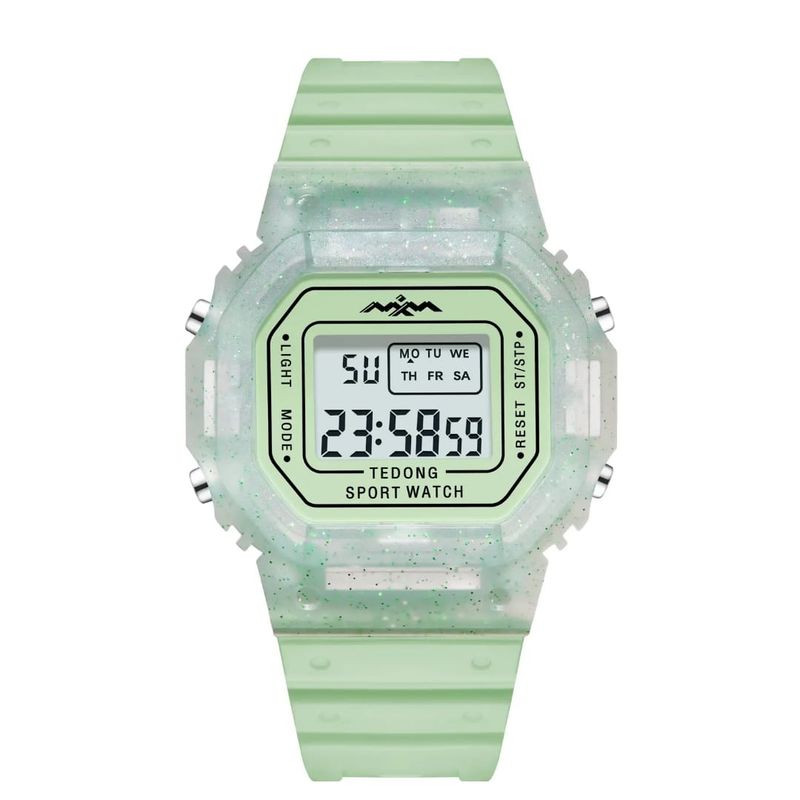 DIGITAL - RELOJ VERDE ESCARCHA CUADRADO DIGITAL DEPORTIVO PARA MUJER + CAJA