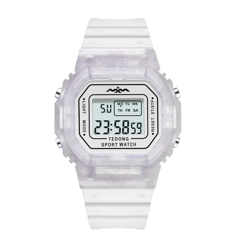 DIGITAL - RELOJ BLANCO ESCARCHA CUADRADO DIGITAL DEPORTIVO PARA MUJER + CAJA