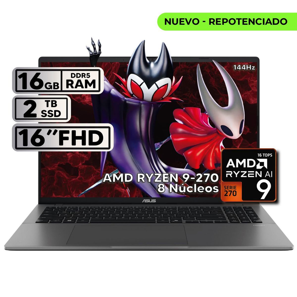 ASUS - PORTÁTIL ASUS 16″ RYZEN 9 16 GB RAM 2 TB SSD WUXGA GRIS + KASPERSKY