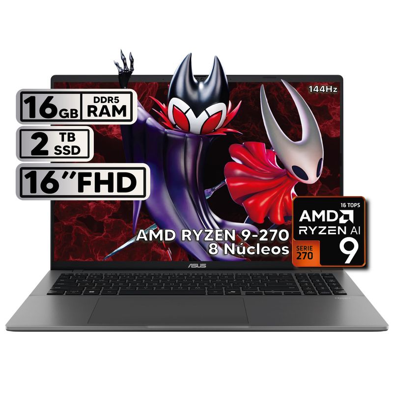 ASUS - PORTÁTIL ASUS 16″ RYZEN 9 16 GB RAM 2 TB SSD WUXGA GRIS + KASPERSKY