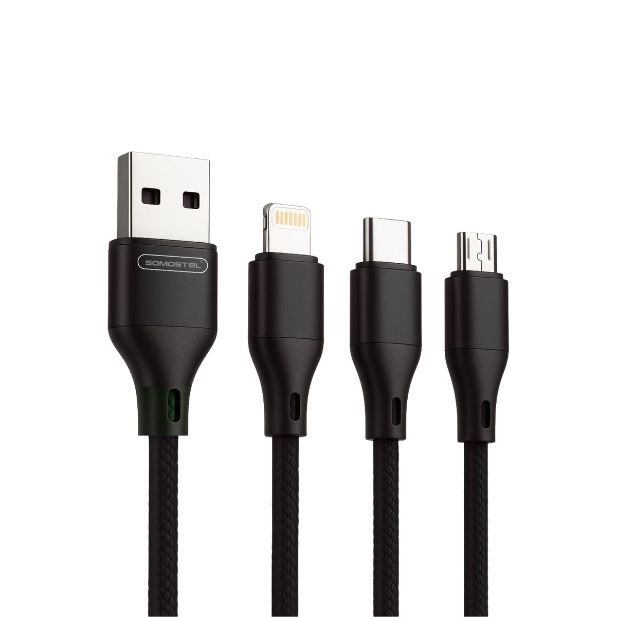TECH - Cargador 3 En 1 Carga Rápida Usb/lighting/microusb/usb-c- Negro