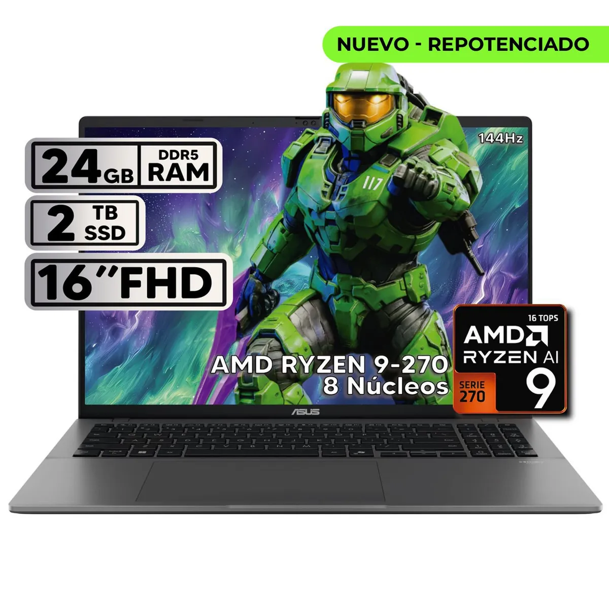 ASUS - PORTÁTIL ASUS 16″ RYZEN 9 24 GB RAM 2TB SSD WUXGA GRIS + KASPERSKY
