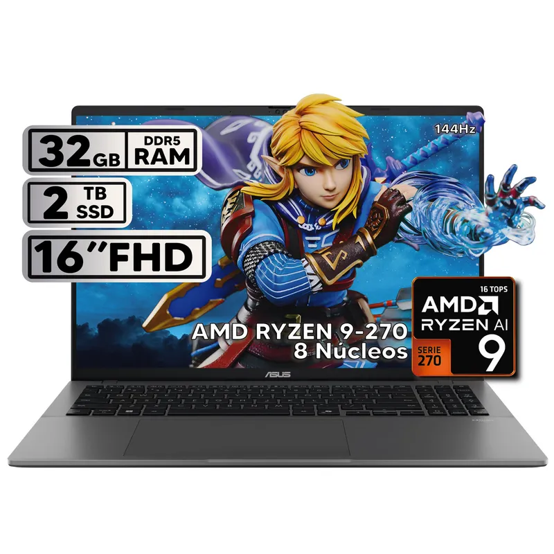 ASUS - PORTÁTIL ASUS 16″ RYZEN 9 32GB RAM 2TB SSD WUXGA GRIS + KASPERSKY