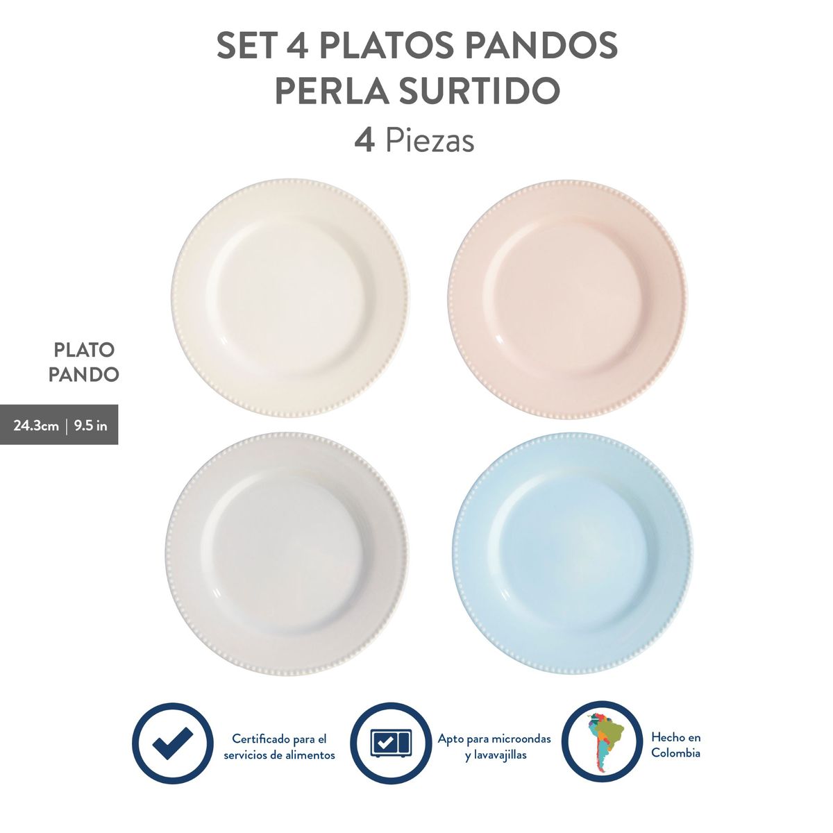 CORONA - Set 4 Platos Pandos Perla Surtido 24.3 cm