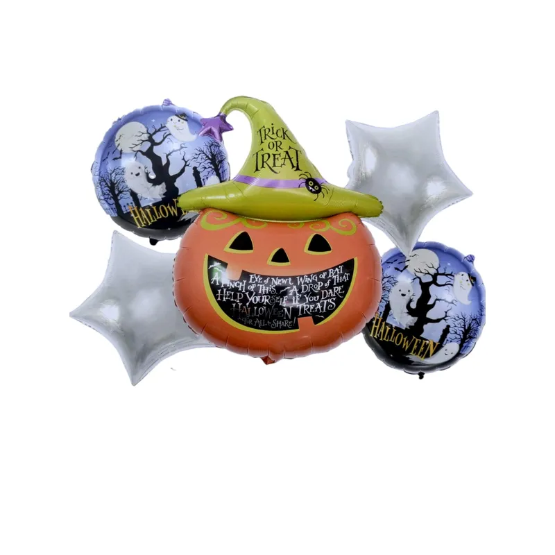 GENERICO - Buquet 5 Globos Metalizados Calabaza Halloween Decoracion