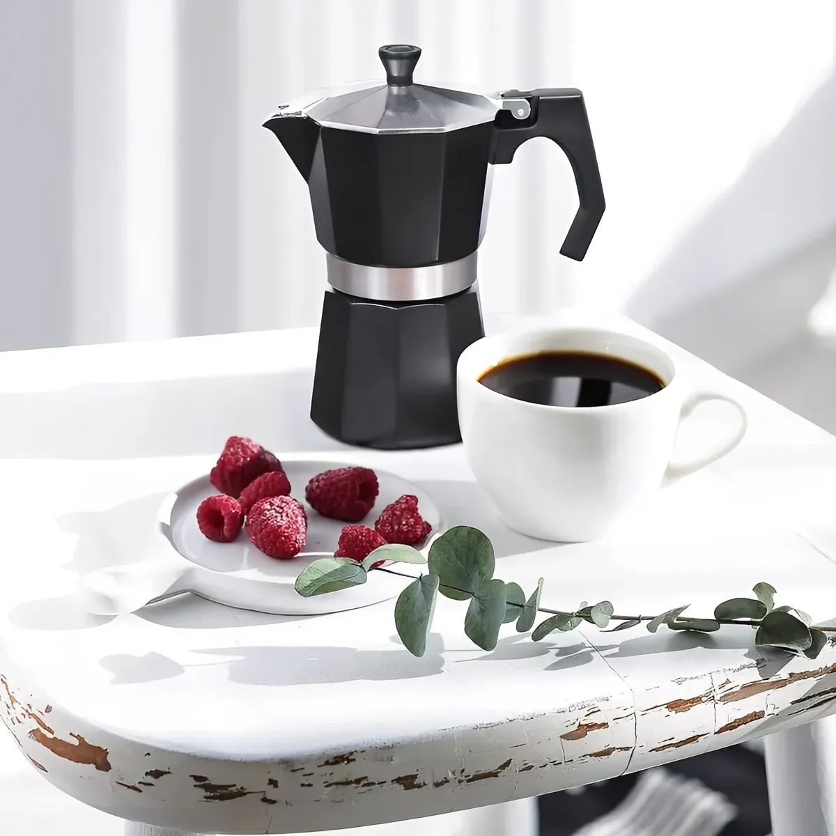 MILOPTS - Cafetera Moka Italiana Con Base Calentadora Eléctrica NEGRA