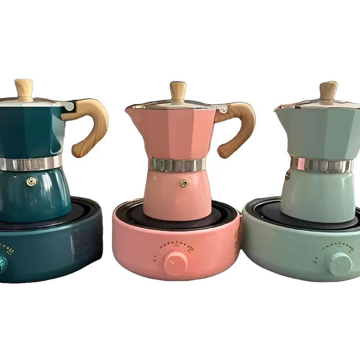 MILOPTS - Cafetera Moka Italiana Con Base Calentadora Eléctrica ROJA