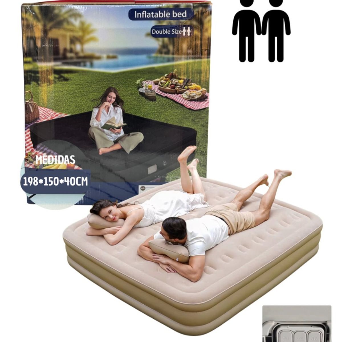 GENERICO - Colchón Para Viaje Inflable Doble Camping Modelo H9040