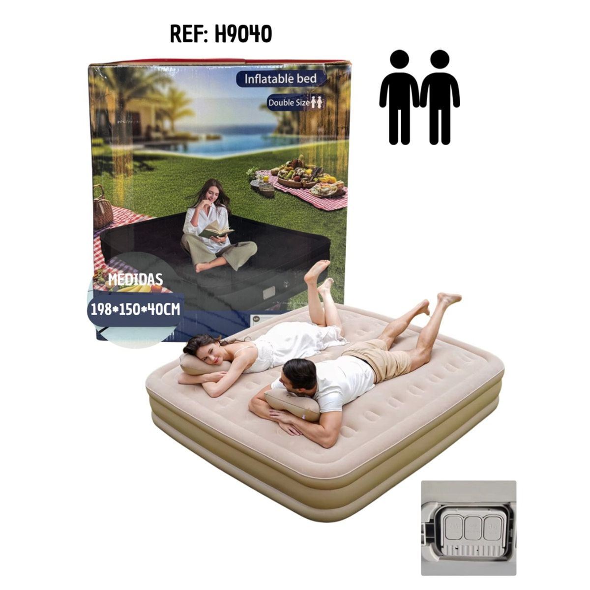 GENERICO - Colchón Para Viaje Inflable Doble Camping Modelo H9040