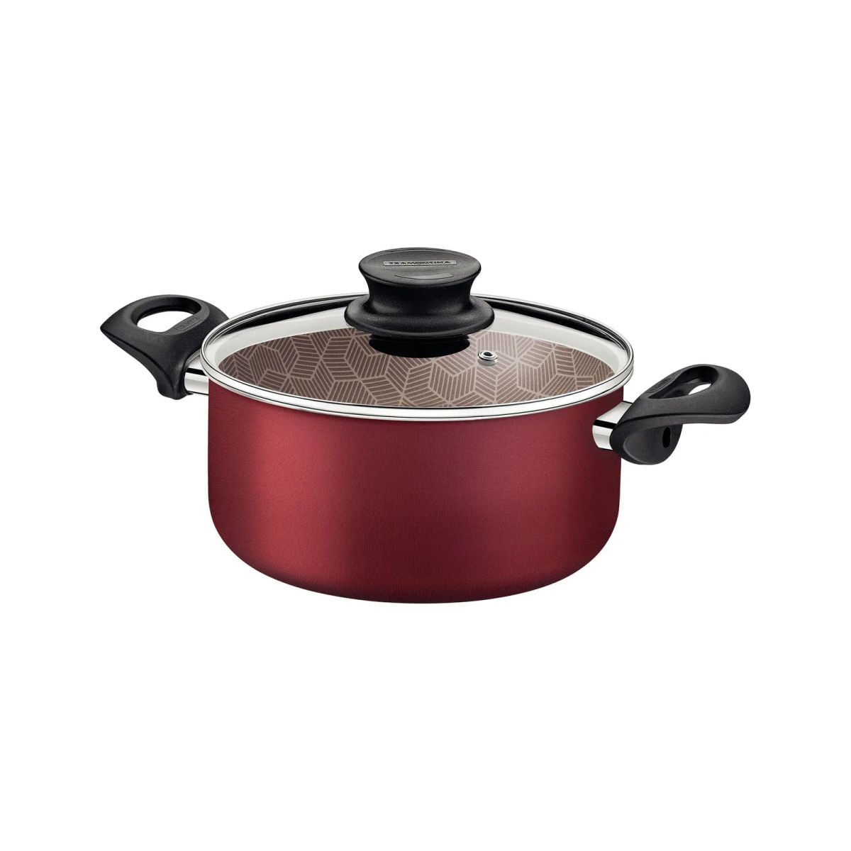 TRAMONTINA - Cacerola Tramontina Paris en Aluminio con Revestimiento Interno y Externo Antiadherente Starflon Max Rojo con Tapa de Vidrio 20 cm 2,9 L