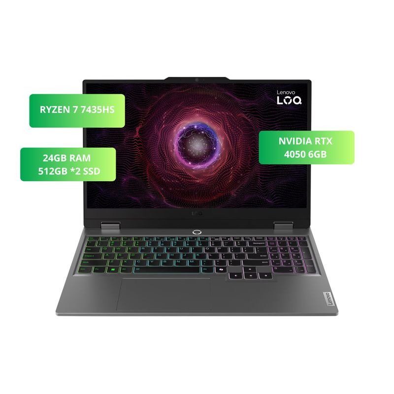 LENOVO - Portátil Gamer LOQ Ryzen 7 7435HS 24gb RAM 512GB + 512GB SSD RTX 4050 6GB  WIN 11