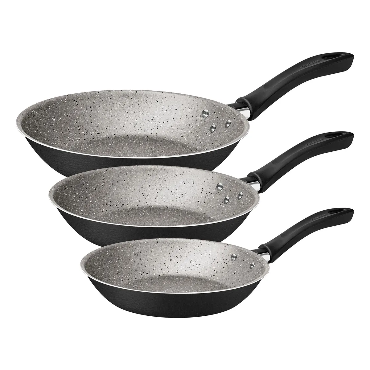 TRAMONTINA - Juego de Sartenes Tramontina Linz en Aluminio con Revestimiento Interno y Externo Antiadherente Starflon Max Negro 03 Piezas
