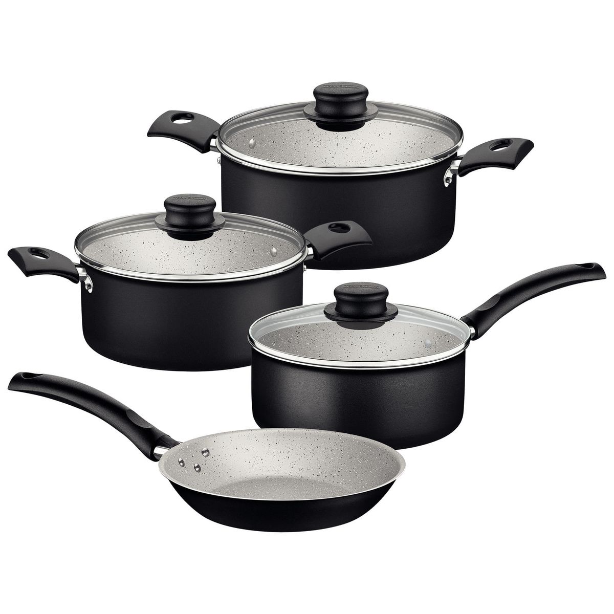 TRAMONTINA - Batería de Cocina Tramontina Turim en Aluminio con Revestimiento Interno y Externo de Antiadherente Starflon Max Negro 07 Piezas