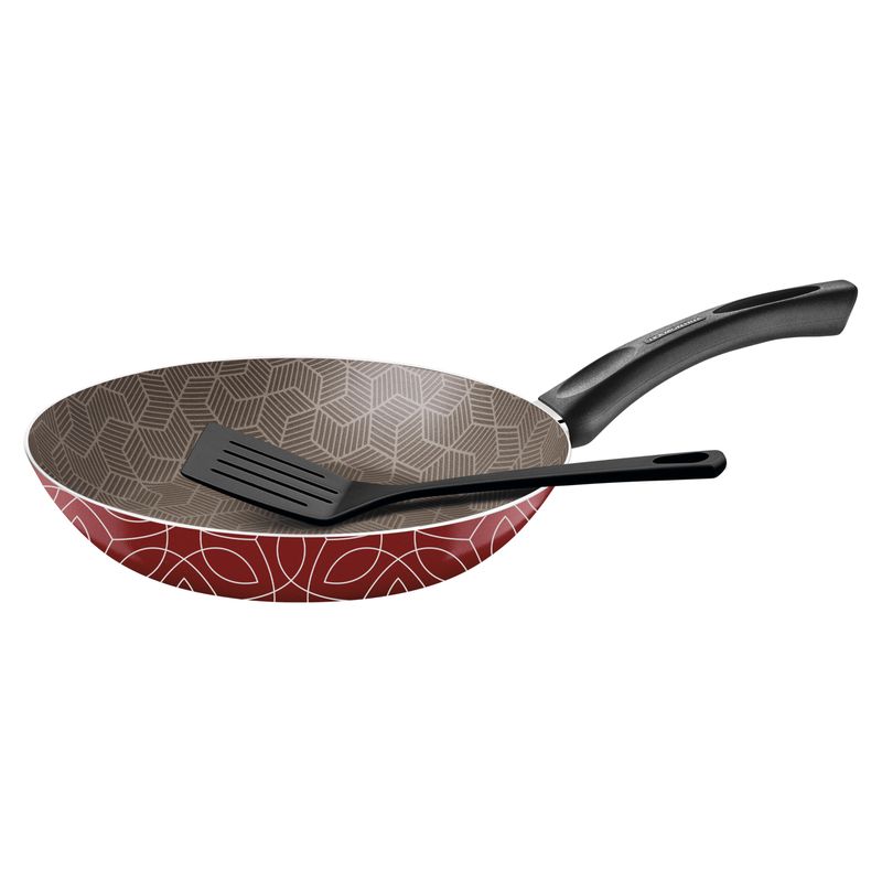 TRAMONTINA - Sartén Tramontina Paris en Aluminio con Revestimiento Interno con Antiadherente Starflon Max y Externo Siliconado Rojo con Espátula de 28 cm 2,0 L