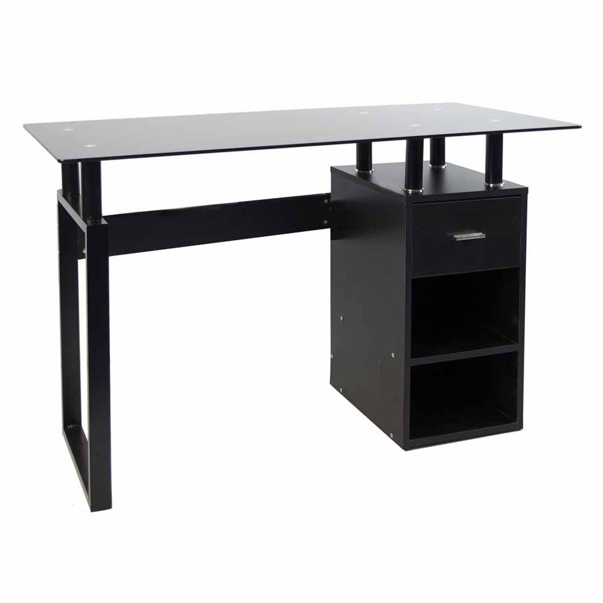 RTA DESIGN - Escritorio de Metal París Vidrio Wengue con Un Cajón y Dos Entrepaños