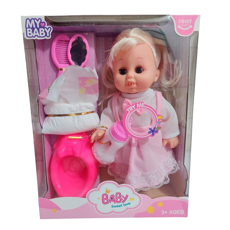 GENERICO - Muñeca Bebe Vestido Con Pañal Bacinilla + Accesorios Belleza