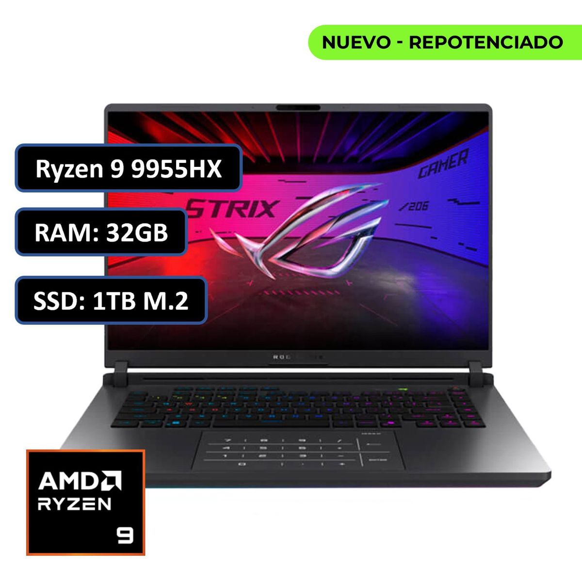 ASUS - PORTATIL ASUS ROG STRIX RYZEN 9 8940HX RAM 32GB DDR5 SSD 1TB M.2 RTX 5060 8GB