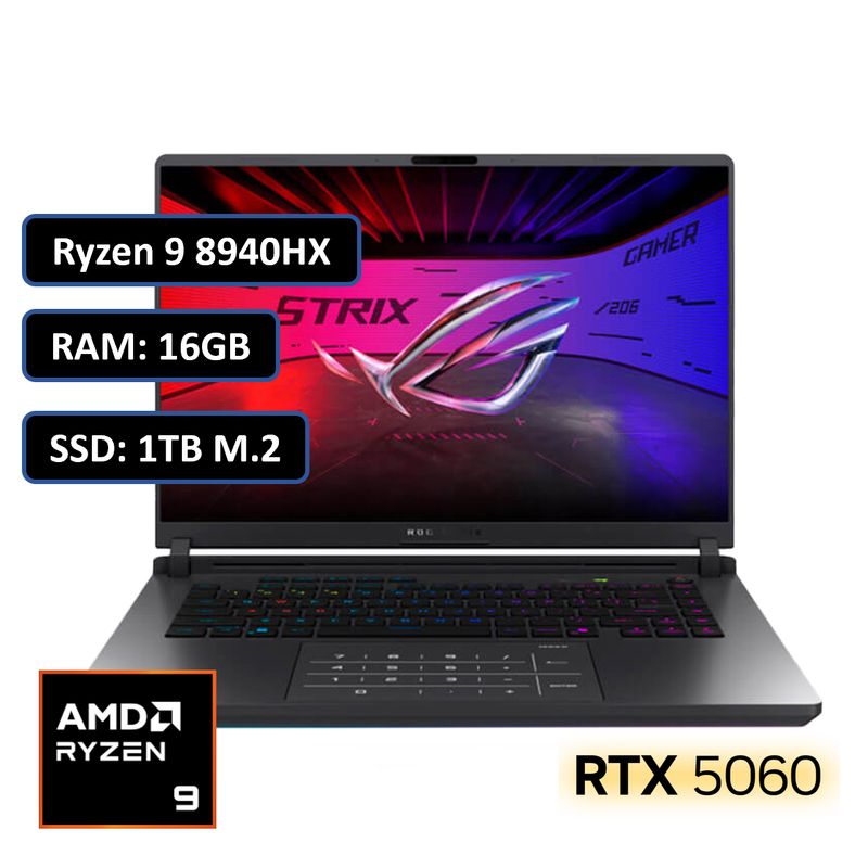 ASUS - PORTATIL ASUS ROG STRIX RYZEN 9 8940HX RAM 16GB DDR5 SSD 1TB M.2 RTX 5060 8GB