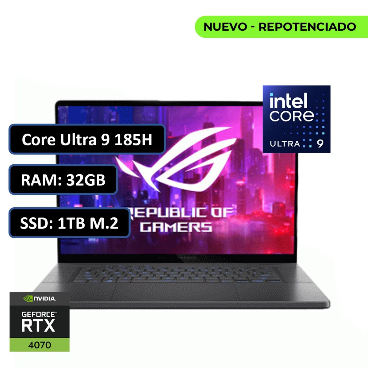 ASUS - PORTATIL ASUS ROG ZEPHYRUS CORE ULTRA 9 185H RAM 32GB DDR5 SSD 1TB M.2 RTX 4070 8GB