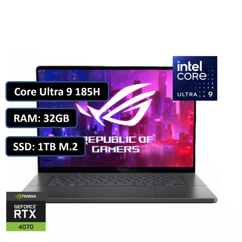 ASUS - PORTATIL ASUS ROG ZEPHYRUS CORE ULTRA 9 185H RAM 32GB DDR5 SSD 1TB M.2 RTX 4070 8GB