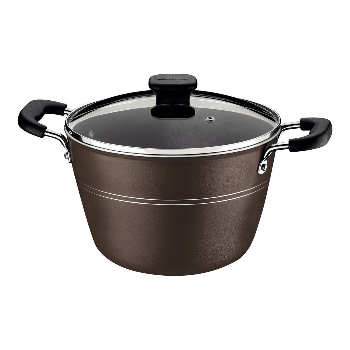 TRAMONTINA - Olla Alta Tramontina Sicília en Aluminio con Revestimiento Interno y Externo en Antiadherente Starflon Excellent Avellana con Tapa 24 cm 5,7 L