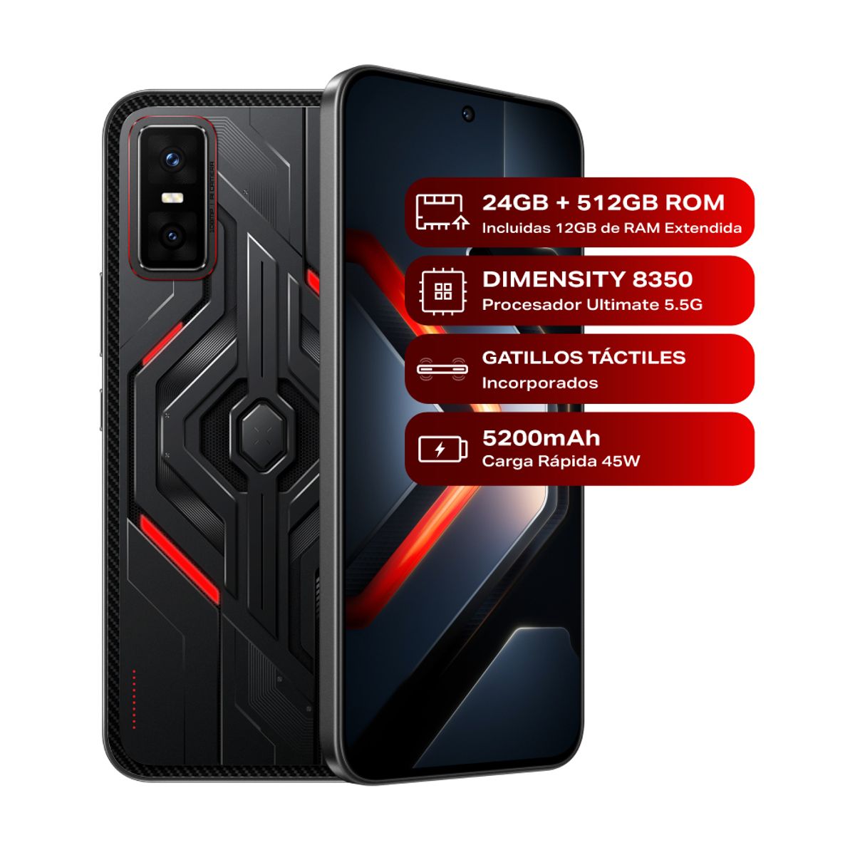 INFINIX - Infinix Gt 30 Pro 5G 512Gb 12+12Gb Negro Ram Combo Gamer Fan + Case