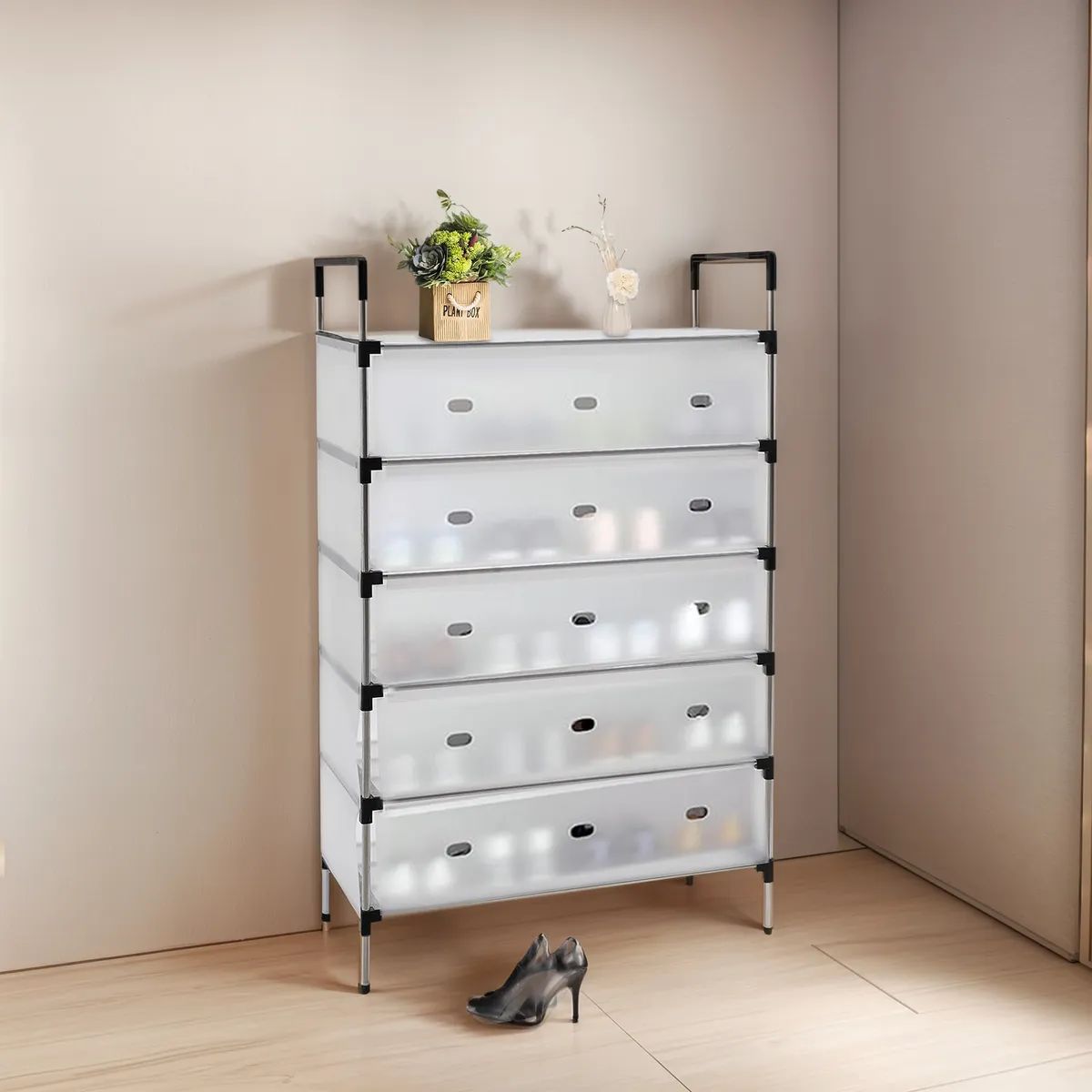 GENERICO - Organizador Zapatero Metálico 6 Niveles Con Tapa