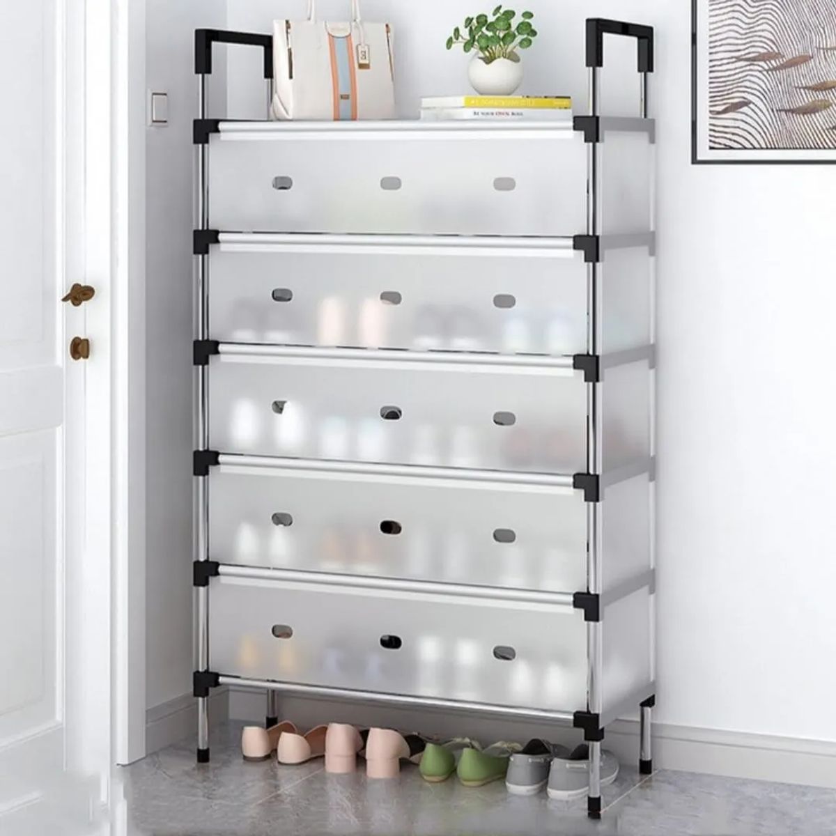 GENERICO - Organizador Zapatero Metálico 6 Niveles Con Tapa