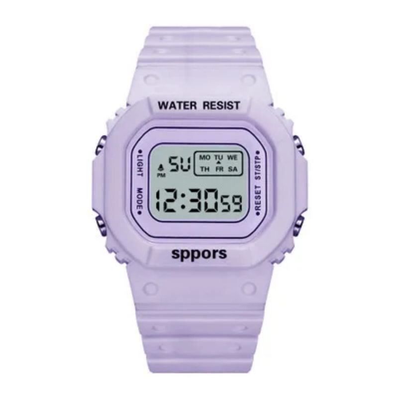 DIGITAL - RELOJ LILA CUADRADO DIGITAL DEPORTIVO PARA MUJER + CAJA