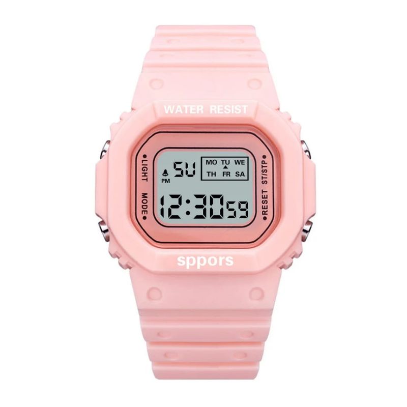DIGITAL - RELOJ ROSADO CUADRADO DIGITAL DEPORTIVO PARA MUJER + CAJA