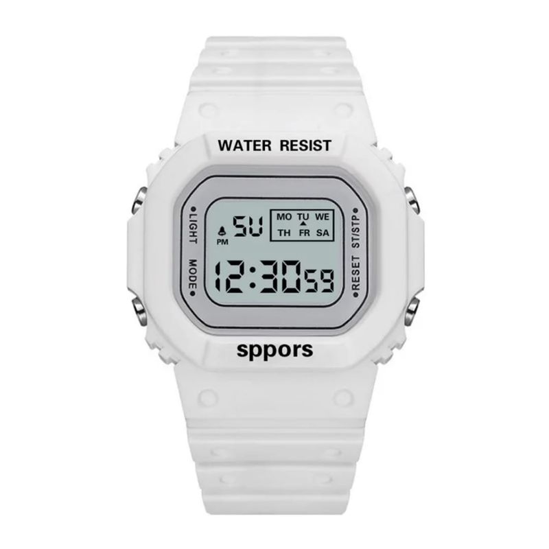 DIGITAL - RELOJ BLANCO CUADRADO DIGITAL DEPORTIVO PARA MUJER + CAJA