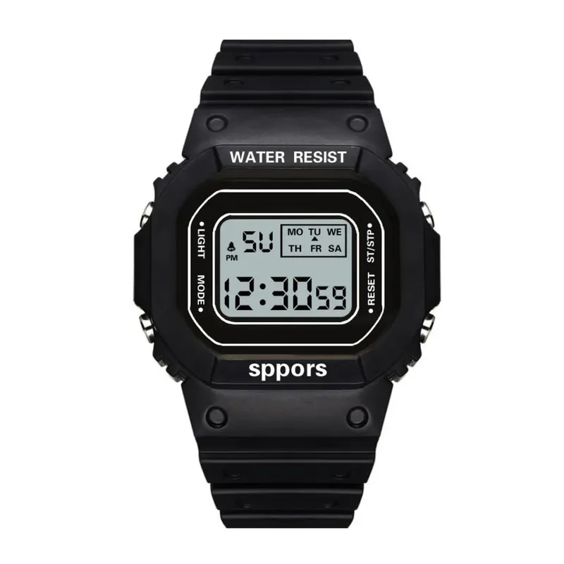 DIGITAL - RELOJ NEGRO CUADRADO DIGITAL DEPORTIVO PARA MUJER + CAJA