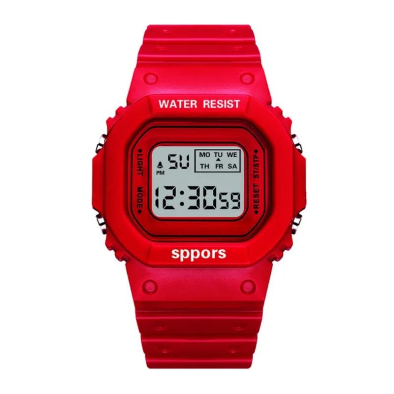 DIGITAL - RELOJ ROJO CUADRADO DIGITAL DEPORTIVO PARA MUJER + CAJA