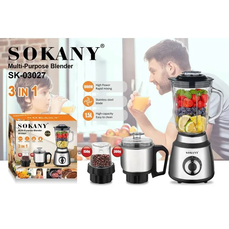 SOKANY - Licuadora y Procesador de Alimentos Sokany 3 en 1 – SK-03027