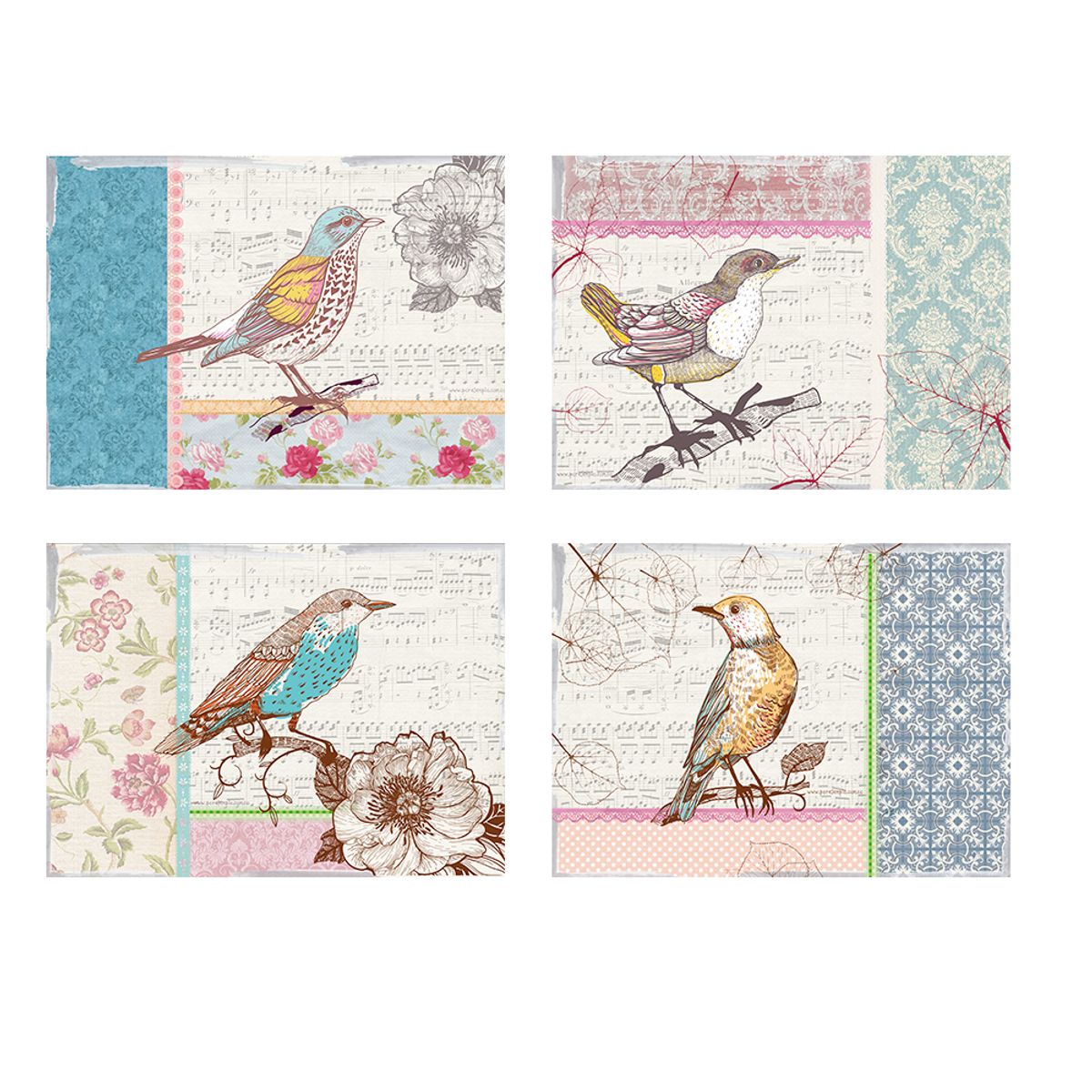 POR EJEMPLO DISEÑO Y DECORACION - 4 Individuales De Mesa Aves Vintage