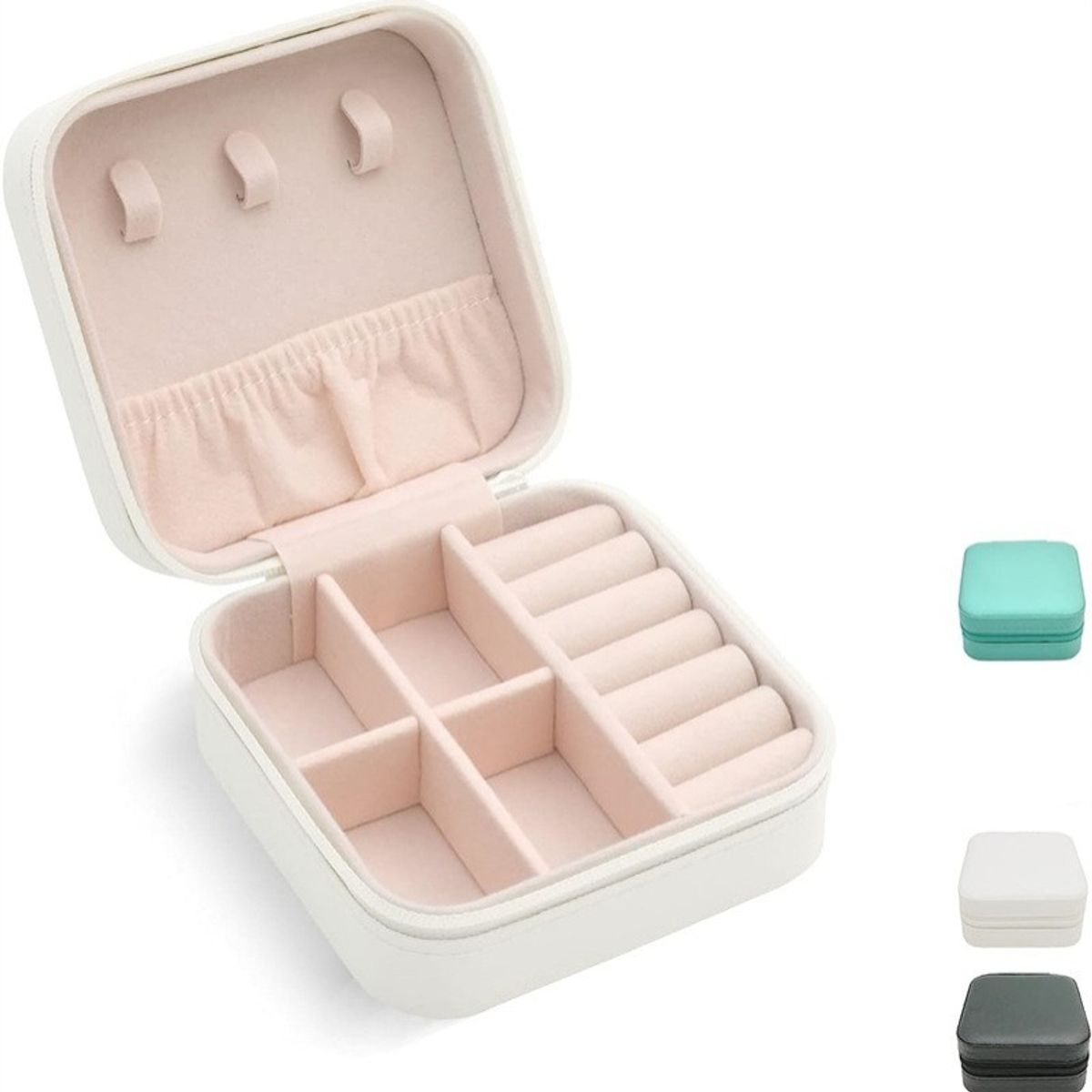 GENERICO - Joyero Portátil Cuero Organizador de Anillos Collares y Aretes Blanco