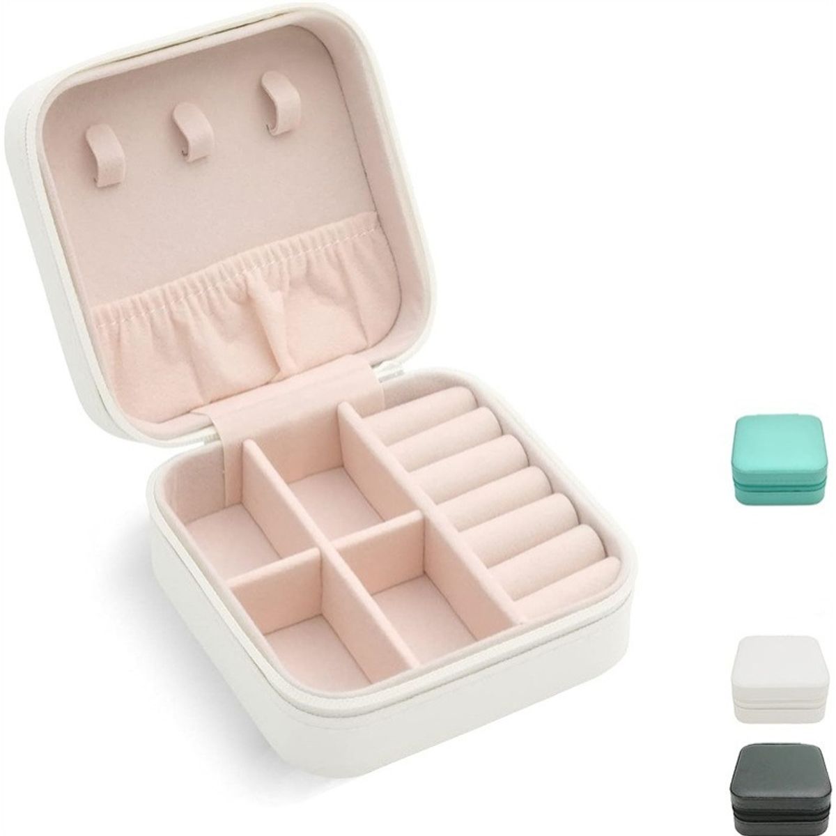 GENERICO - Joyero Portátil Cuero Organizador de Anillos Collares y Aretes Blanco