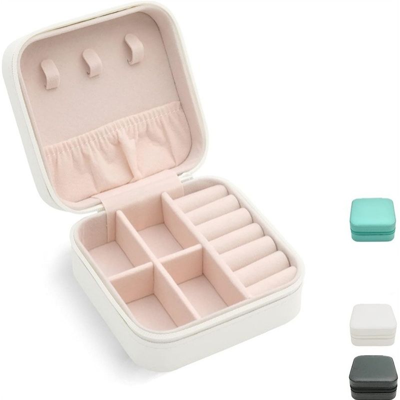GENERICO - Joyero Portátil Cuero Organizador de Anillos Collares y Aretes Blanco