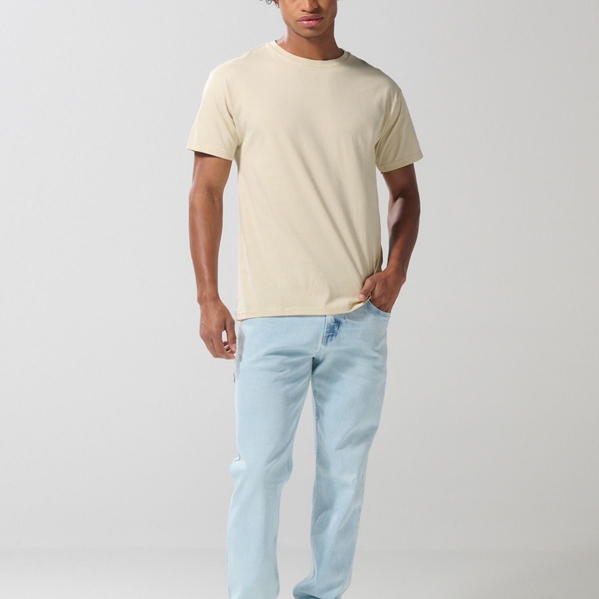 KOAJ - KOAJ Jean slim azul claro con desgastes, cremallera y tiro b
