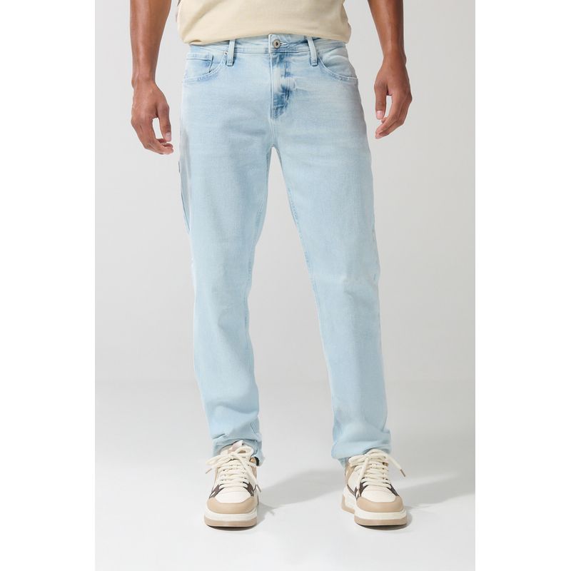 KOAJ Jean slim azul claro con desgastes, cremallera y tiro b KOAJ