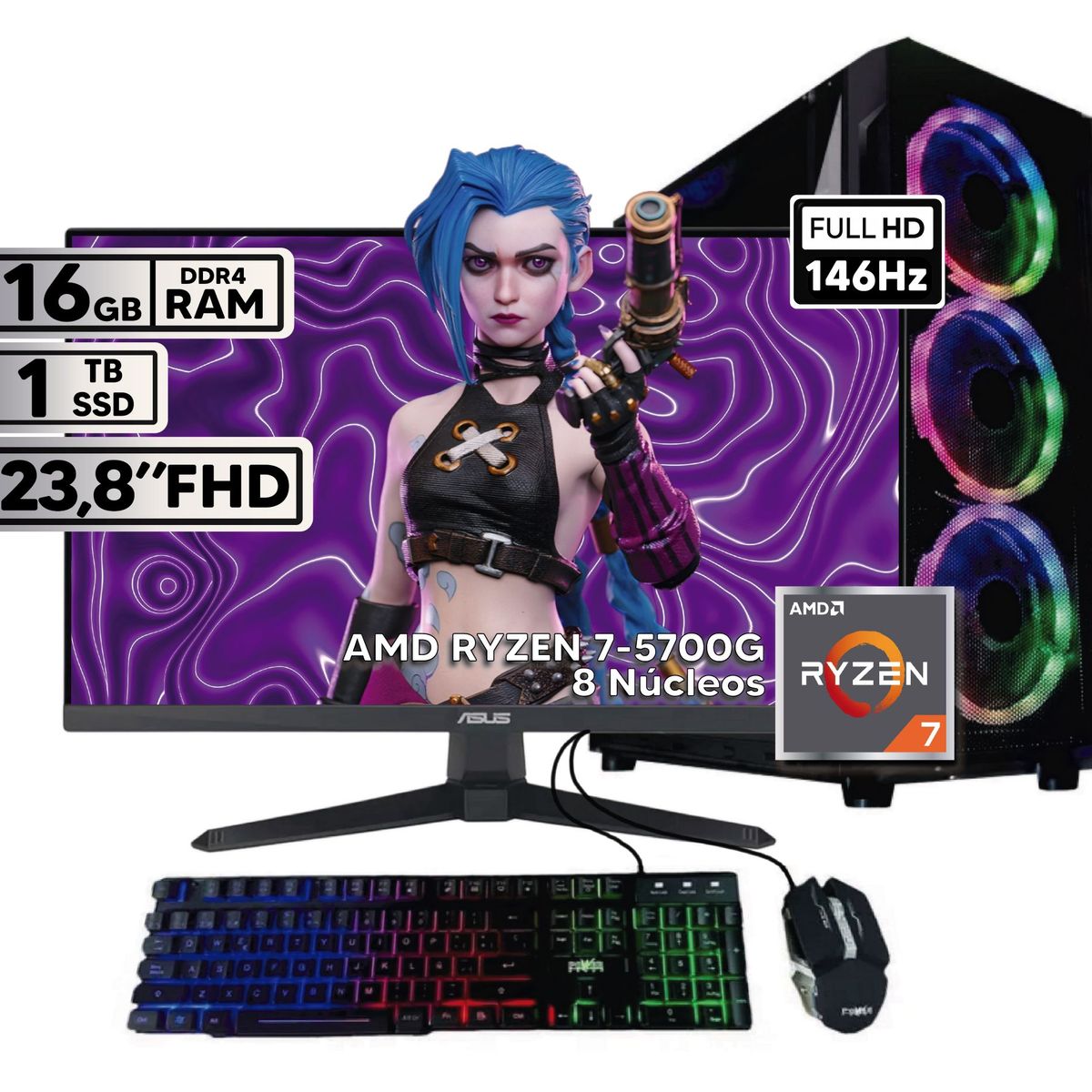 POWER GROUP - PC POWER GROUP AMD RYZEN 7 16GB RAM 1TB HHD MONITOR 24" RGB GAMING PACK