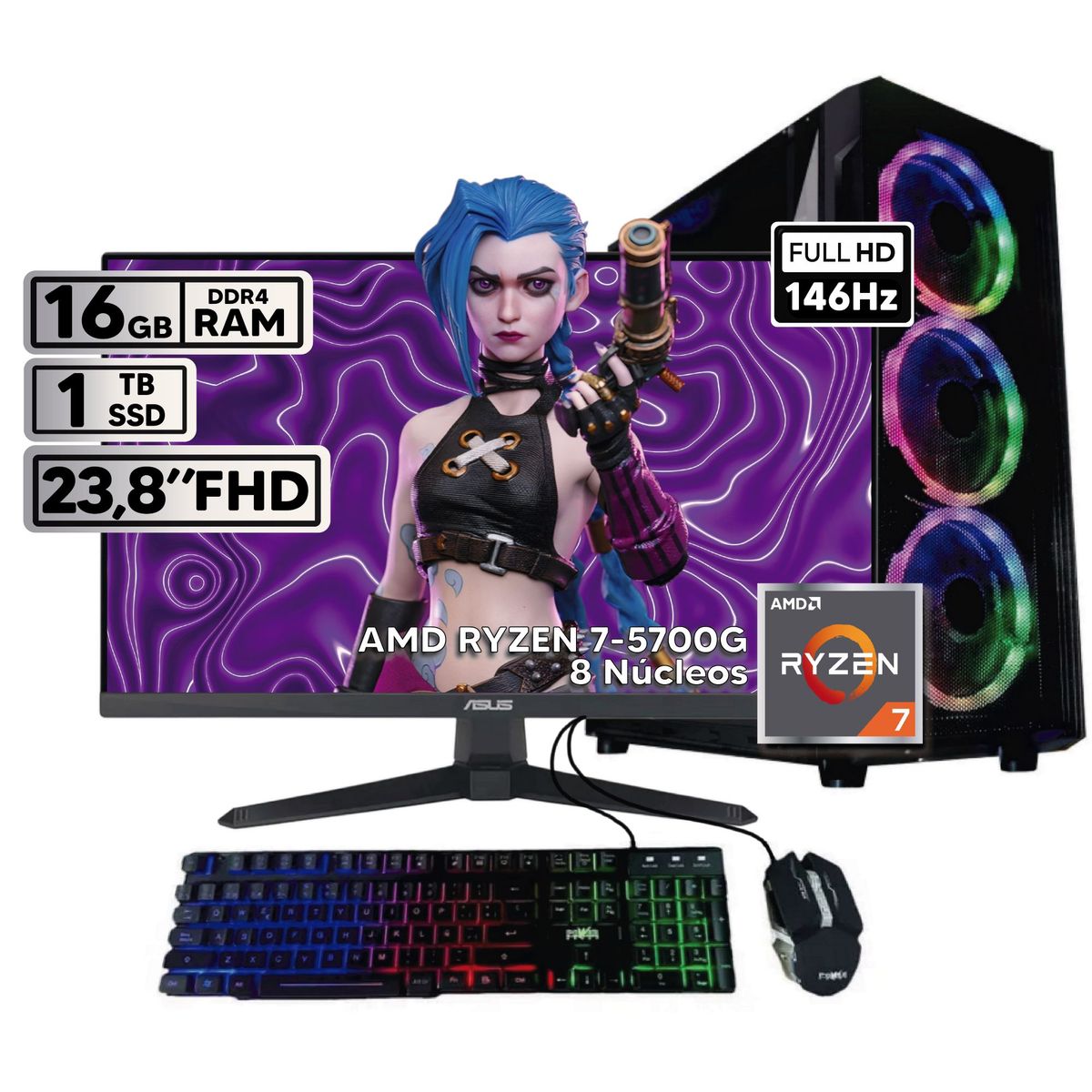 POWER GROUP - PC POWER GROUP AMD RYZEN 7 16GB RAM 1TB HHD MONITOR 24" RGB GAMING PACK