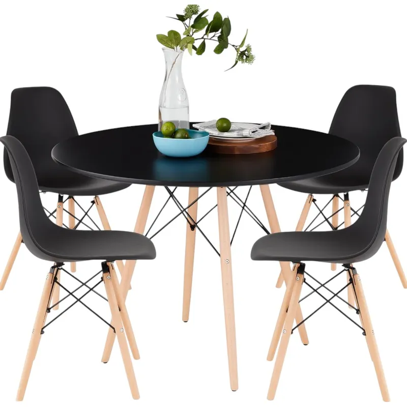 GENERICO - Comedor Redondo + 4 Sillas Color Negro