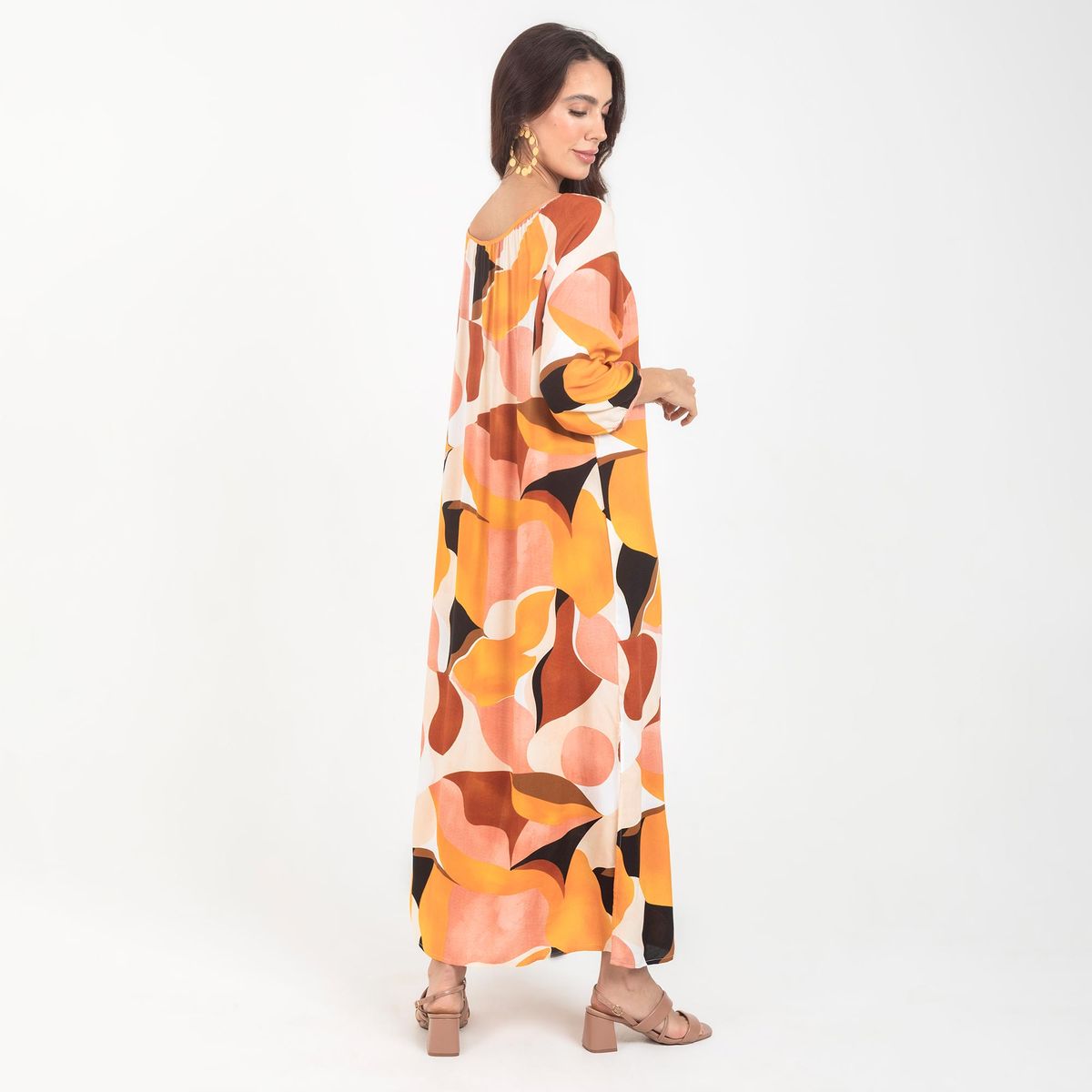 ADRISSA - VESTIDO ESTAMPADO NARANJA PARA MUJER ESCOTE SEMI BANDEJA ADRISSA