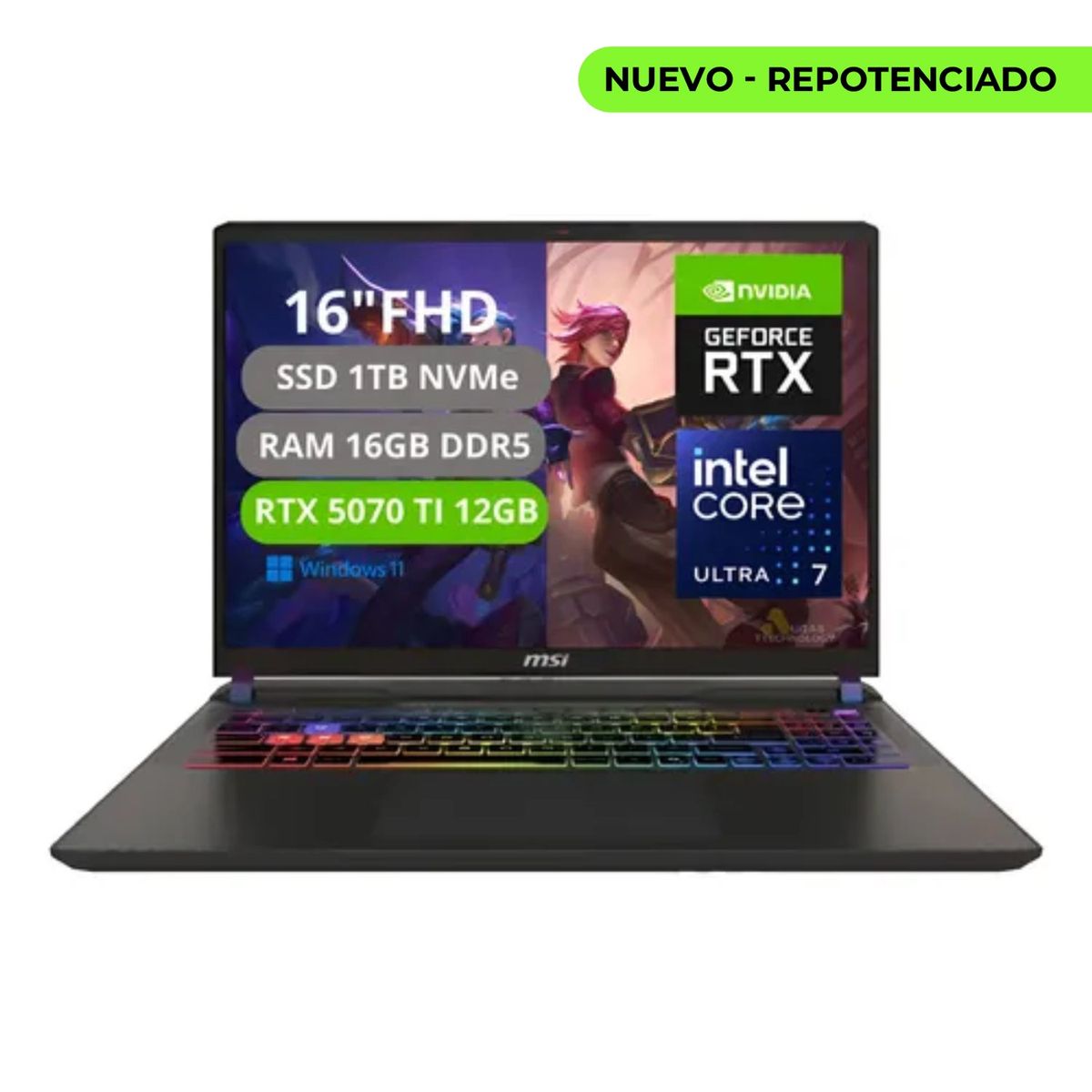 MSI - PORTATIL MSI VECTOR 16 HX AI INTEL CORE ULTRA 7 255HX RAM 16GB SSD 1TB RTX 5070Ti 12GB