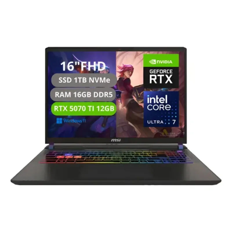 MSI - PORTATIL MSI VECTOR 16 HX AI INTEL CORE ULTRA 7 255HX RAM 16GB SSD 1TB RTX 5070Ti 12GB