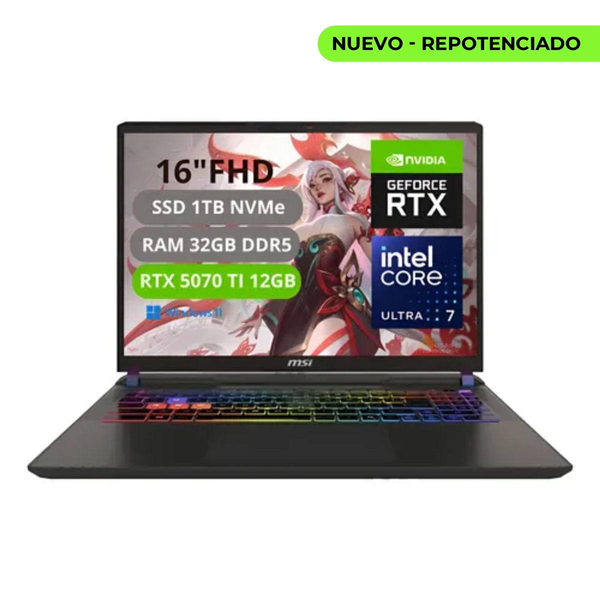 MSI - PORTATIL MSI VECTOR 16 HX AI INTEL CORE ULTRA 7 255HX RAM 32GB SSD 1TB RTX 5070Ti 12GB