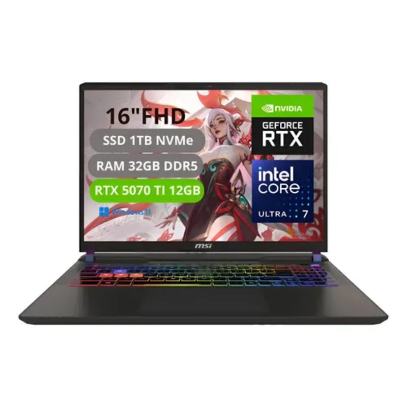 MSI - PORTATIL MSI VECTOR 16 HX AI INTEL CORE ULTRA 7 255HX RAM 32GB SSD 1TB RTX 5070Ti 12GB
