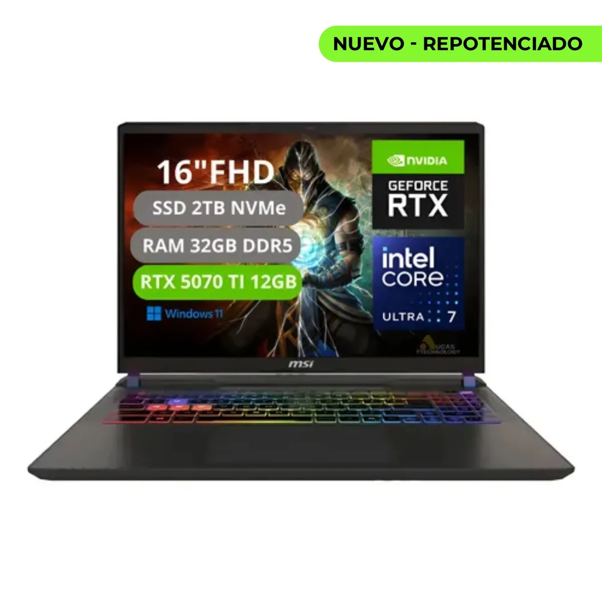 MSI - PORTATIL MSI VECTOR 16 HX AI INTEL CORE ULTRA 7 255HX RAM 32GB SSD 2TB RTX 5070Ti 12GB