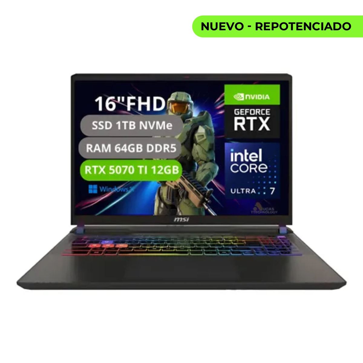 MSI - PORTATIL MSI VECTOR 16 HX AI INTEL CORE ULTRA 7 255HX RAM 64GB SSD 1TB RTX 5070Ti 12GB